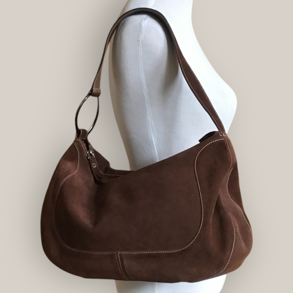 Furla Brown Suede Shoulder Bag
